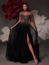 VIPGIRL Elegant Black Mesh Lady Evening Party Formal Dress